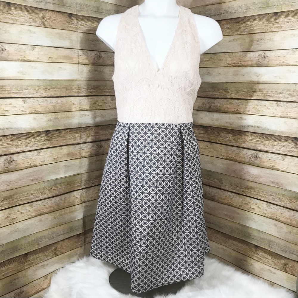Lovely by Adrianna Papell pink black lace dress
